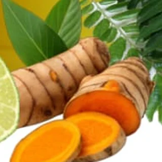 Fresh turmeric root, sliced